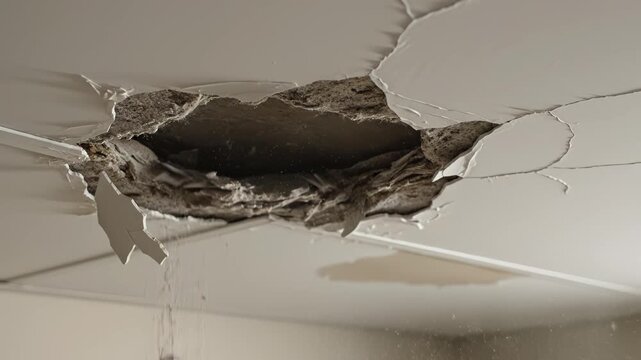 Ceiling collapse with debris falling