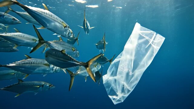 Underwater fish and plastic bag