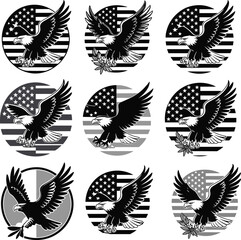 Obraz premium Patriotic eagle emblem illustration, America 250 artwork, commemorative badge design, US independence vector composition, national pride symbol, freedom concept