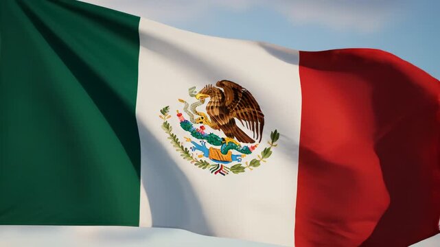Mexican flag waving in sky