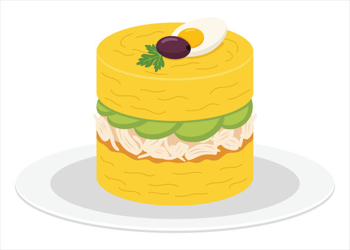 Peruvian Causa Limena Layered Potato and Chicken Dish Flat Vector Illustration