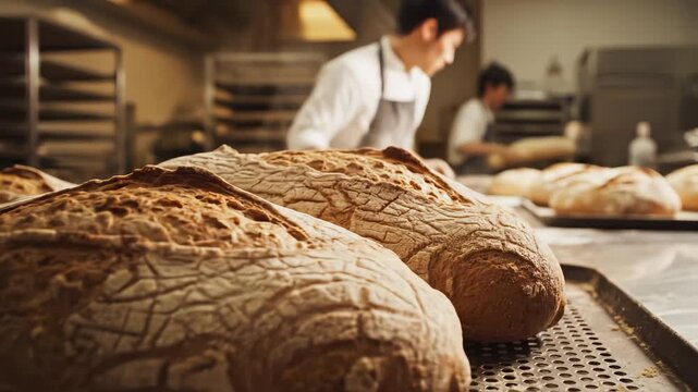 Freshly baked bread in a bakery