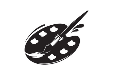 Artist palette silhouette with paintbrush silhouette with white background