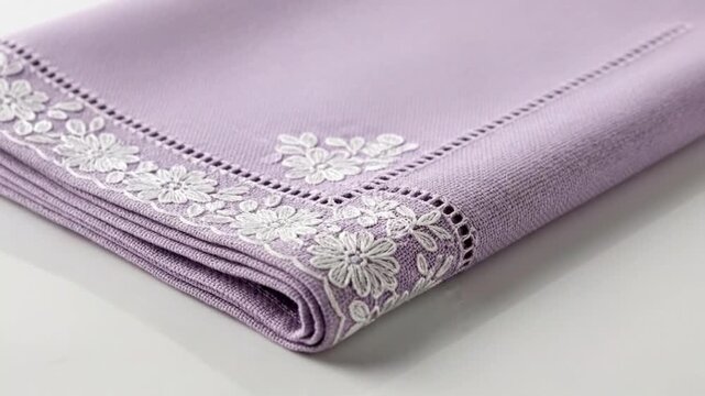 Elegant lavender fabric with delicate floral embroidery for decorative purposes and home textiles ideal for craft projects and