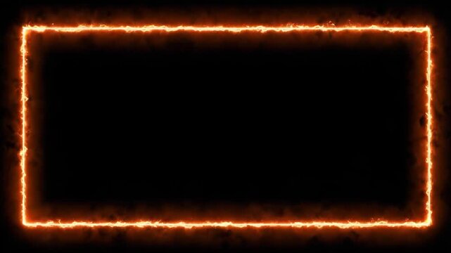 Animated orange fire rectangle border on black background with smoke