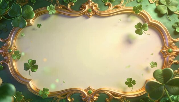 luxury gold and green animated frame with floating clover perfect for st patrick's day