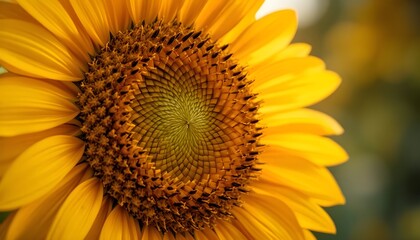 Obraz premium Extreme macro photograph of a sunflower center showing intricate seed patterns and yellow petals