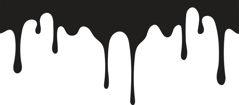 Paint dripping. Dripping liquid. Paint flows. Current paint, stains. Current drops. Current inks. Vector illustration. Flowing liquid. Stencil drops. Paint splatter. Molten. 