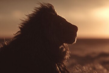 Naklejka premium The lion looks forward with sharp attention and controlled stillness. A clean background directs focus to the eye and facial structure.