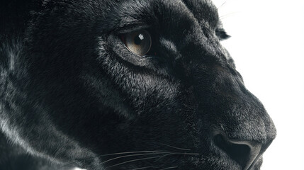 The lion looks forward with sharp attention and controlled stillness. A clean background directs focus to the eye and facial structure.