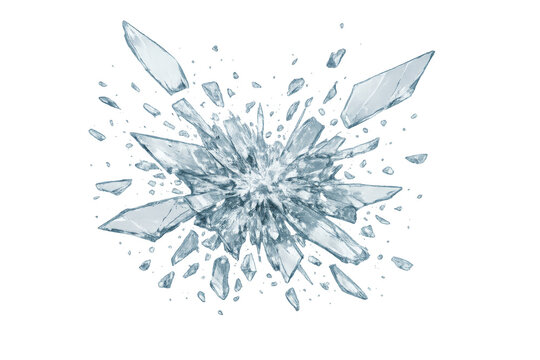 Shattering ice fragments exploding on transparent background