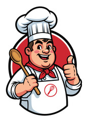 A cartoon illustration of a smiling male chef cook character 