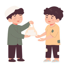 Child Sharing Food with Friend &ndash; Kindness Flat Illustration