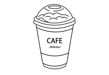 Takeout Cafe Latte Cup Line Art Illustration for Coffee Shop Menu Design and Beverage Branding