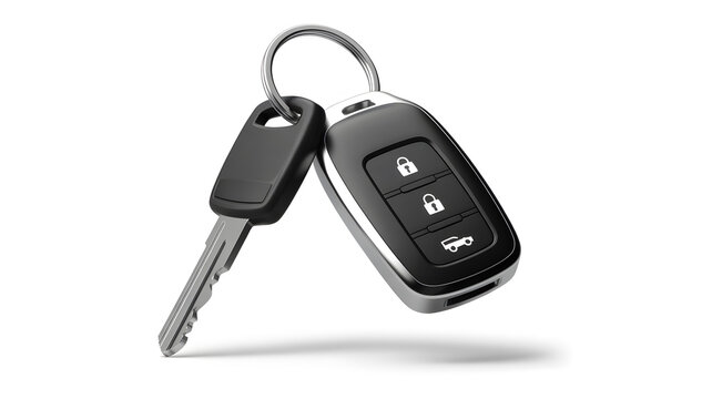 A car key and remote key fob on a white background