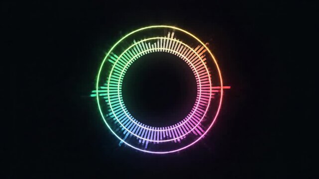 Colorful circular equalizer lines against a dark background