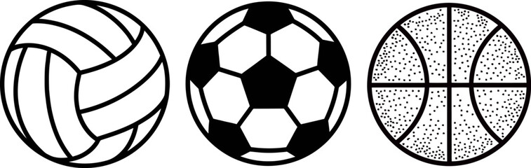 Sports Ball Icon Set Vector, Sports Ball Icon Set with Soccer Ball Basketball and Volleyball Vector Illustration Isolated on White Background