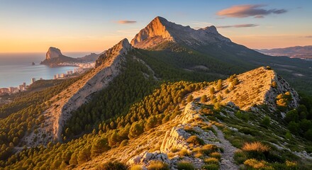 Fototapeta premium Mountain Landscape with Sea View at Sunset.