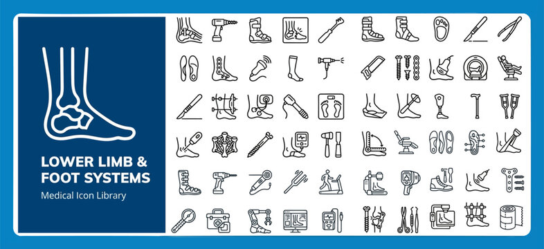 Leg and Foot Anatomy Outline Vector Icon Set - Medical, Orthopedic, Bone, Skeleton Healthcare Icons for Modern UI Design