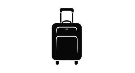 A simple black silhouette of a wheeled suitcase on a white background