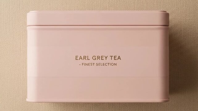 Minimalist fashion showcasing pastel pink tea storage tins with elegant branding