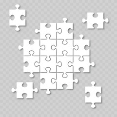 Realistic White Jigsaw Puzzle Template. Vector