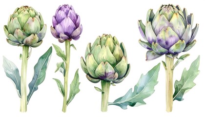 Obraz premium Watercolor Artichokes - Fresh, Organic, and Culinary Delight.