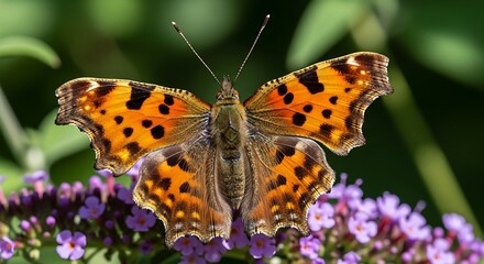 Obraz premium Painted Lady Butterfly on Purple Flowers.