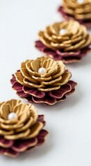 Golden and Red Fabric Flower Decorations.