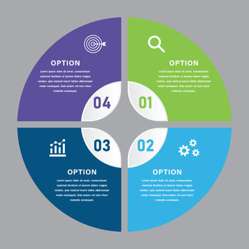 4 Quadrant Numbered Circular Business Infographic with Icons