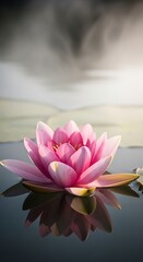 Pink Lotus Flower in Calm Water.