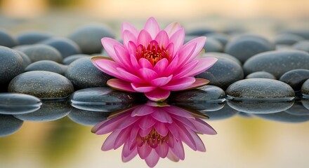 Pink Lotus Flower Reflection on Water.