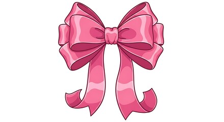 Pink Satin Ribbon Bow Isolated on White.