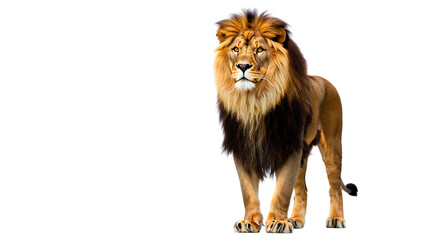 Obraz premium Majestic male lion standing alone with long mane looking forward