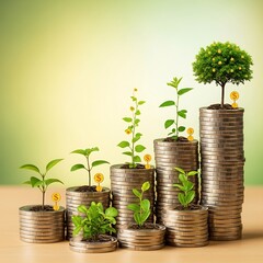 Plants Growing in Stacked Coins Illustration.