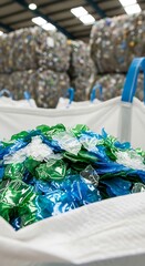 Plastic Waste Recycling Bales in Warehouse.