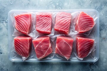  frozen tuna fillet arranged symmetrically