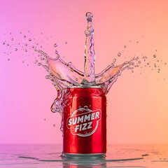 Red Soda Can Summer Fizz Refreshing Drink.