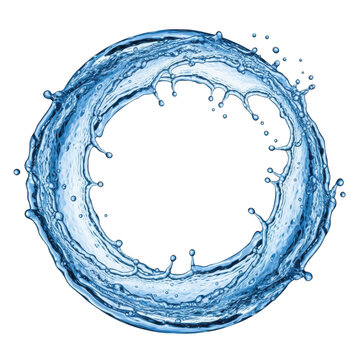 A mesmerizing blue water droplet forming a perfect circular ring in mid-air isolated on transparent background