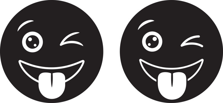 Two black silly smiley faces with tongues sticking out and winking eyes