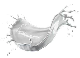 Dynamic White Liquid Splash with Elegant Swirl and Droplets on a Vibrant Blue Background, Evoking Freshness and Purity