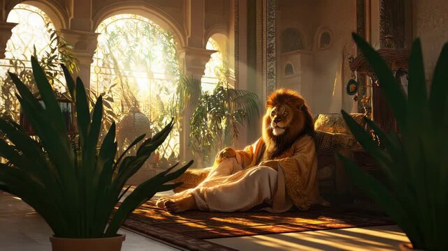 a lion in a robe. Selective focus