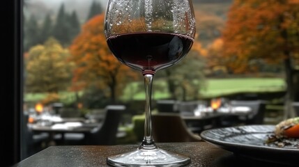 Wine glass with autumn view