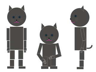 Robot like Cat illustration with 3 postures