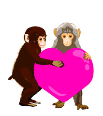 Baby monkies with heart object