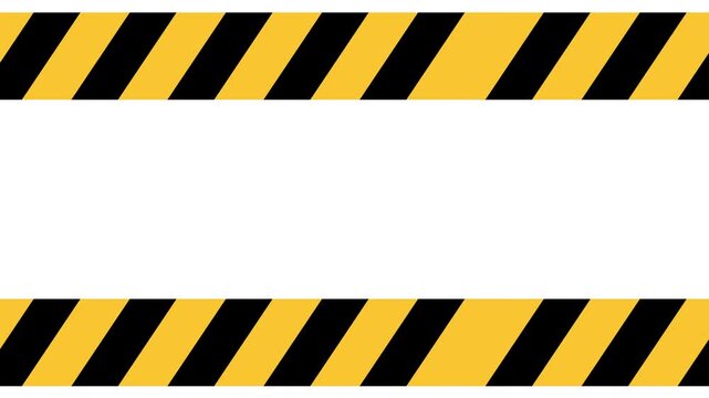 Looped Warning frame animation with yellow and black diagonal stripes. Safety border alert animation