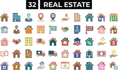 Obraz premium Set of flat vector house icons for real estate web and business design