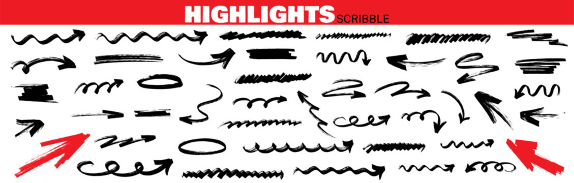 Expressive paper doodle with marker strokes and highlight lines, playful underline rhythm and arrow shapes, marker highlight sketch with underline texture.