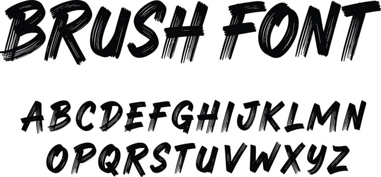 Brush font alphabet uppercase letters isolated on white background hand drawn typeface for lettering and typography vector illustration of grunge style abc