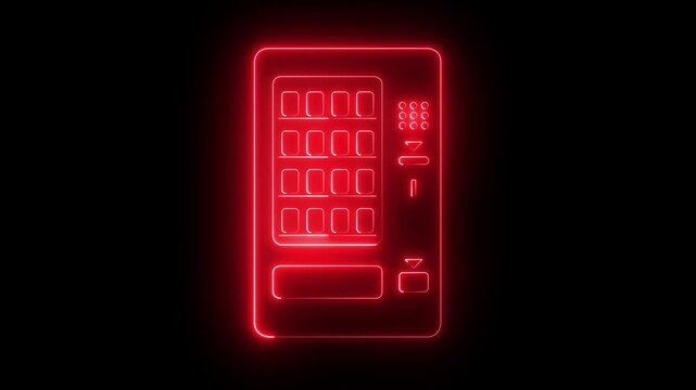 glowing neon Vending machine of food and beverage automatic selling icon isolated on black background. Vending Machine Icon animation. 4k video animation.